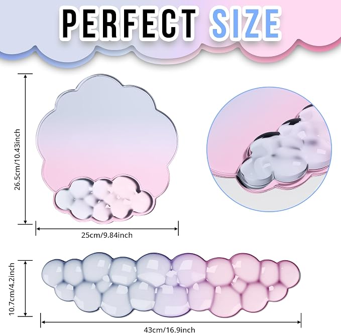 Cloud Wrist Rest Gel Set — Ergonomic Cloud Wrist Rest Keyboard and Mouse Pad, Non-Slip Desk Accessories for Office and Home（Gradient Pink）