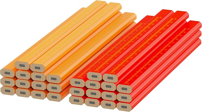 RONDURE 29 Pieces Carpenter Pencils Flat Construction Pencils with Printed Ruler, Carpenters Scriber Pencil for Woodworking Marking Tool