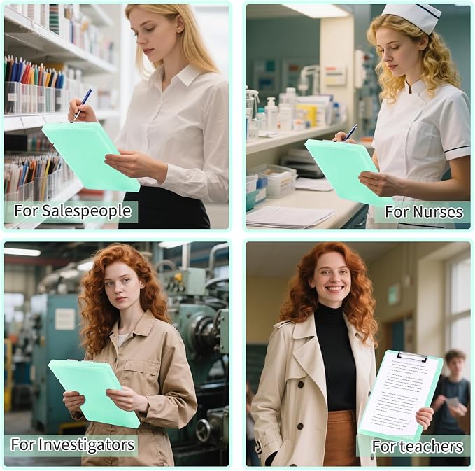 2 Pack Letter Size Clipboard with Storage 8.5 * 11, Plastic Clear Green Clipboard File Box A4 Nursing Clip Board for School & Office with Christmas Stickers (Clear Green-2PCS)