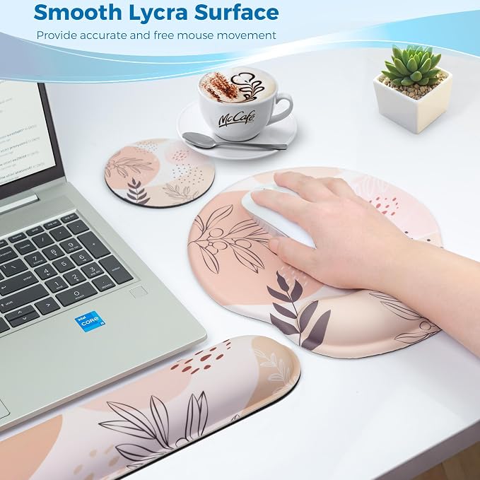 Mouse Pad and Keyboard Wrist Rest Support,Ergonomic Mouse Pad Set | Mousepad With Coaster and Non-Slip PU Base,Pain Relief for Desk Desktop Gaming, Computer,Office -Beach