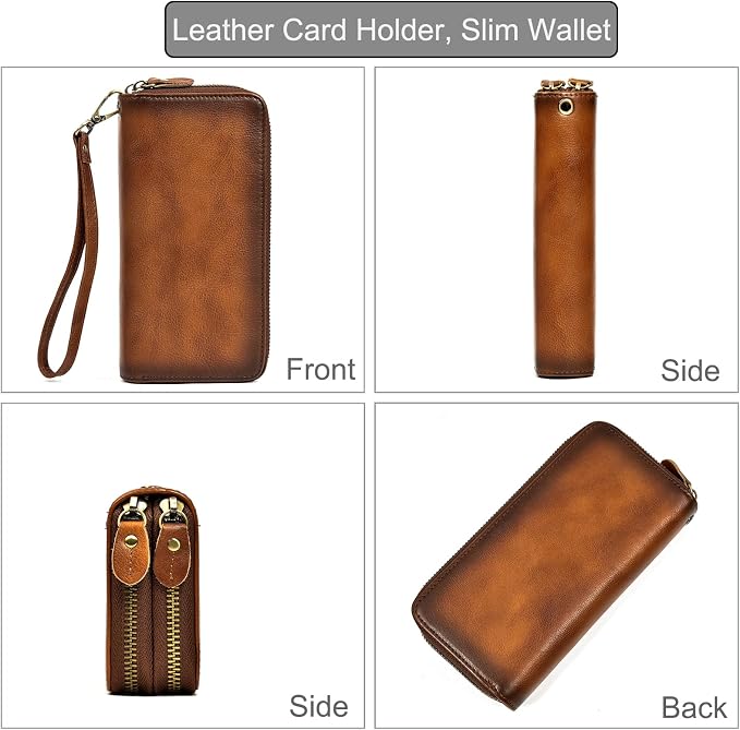 Genuine Leather Long Wallet for Men, Large Capacity Purse Clutch Bag Handbag Checkbook Cash Credit Cards Phone Holder | Large Capacity