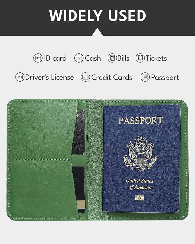 ALLIVE Passport Holder for Travel, Genuine Leather Passport Holder Women Men,Passport Cover,Travel Wallet Must Haves Airport Essentials Travel Gifts Green