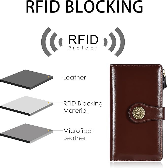 Travelambo Women's Wallet RFID Blocking Trifold Clutch Large Capacity Credit Card Holder Travel Purse