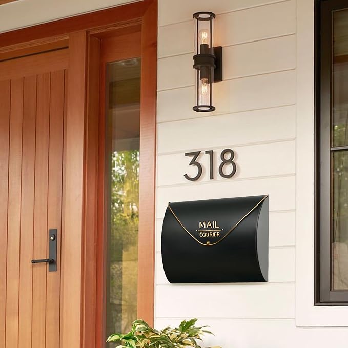 Outdoor Wall Mount Mailbox, 13 x 3.24 x 10.3 inch Black Waterproof Mail Box, Heavy Duty Wall-Mounted Mailboxes for Home, Envelopes, Magazines & Small Packages