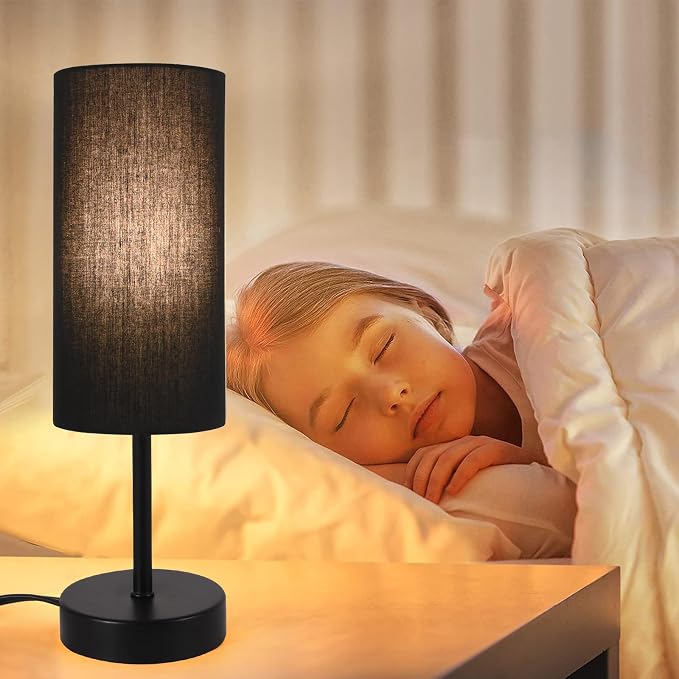RISLG 2 Pack Table Lamp for Bedroom, Bedside Lamps for Nightstand with Wire Switch, Minimalist Desk Lamps with Linen Fabric Shade for Kids Room Living Room Office Dorm, Bulb Included