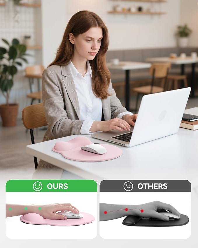 Mouse Pad with Wrist Rest for Desktop Large Ergonomic Mouse Mat(Light Pink) | 10.6''L x 9''W Size, Gel Wrist Support, Non-slip Base, Washable Surface, Laptop Mousepad
