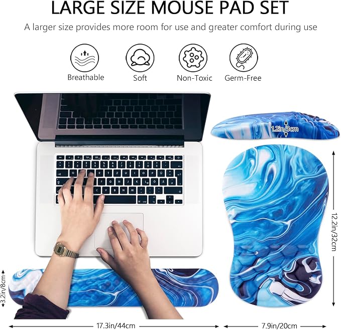 Ergonomic Mouse Pad & Keyboard Wrist Rest Set, Memory Foam | Memory Foam Wrist Cushion, Non-Slip PU Base, Massage Design, Relieves Wrist Pressure for Work, Gaming & Office Use