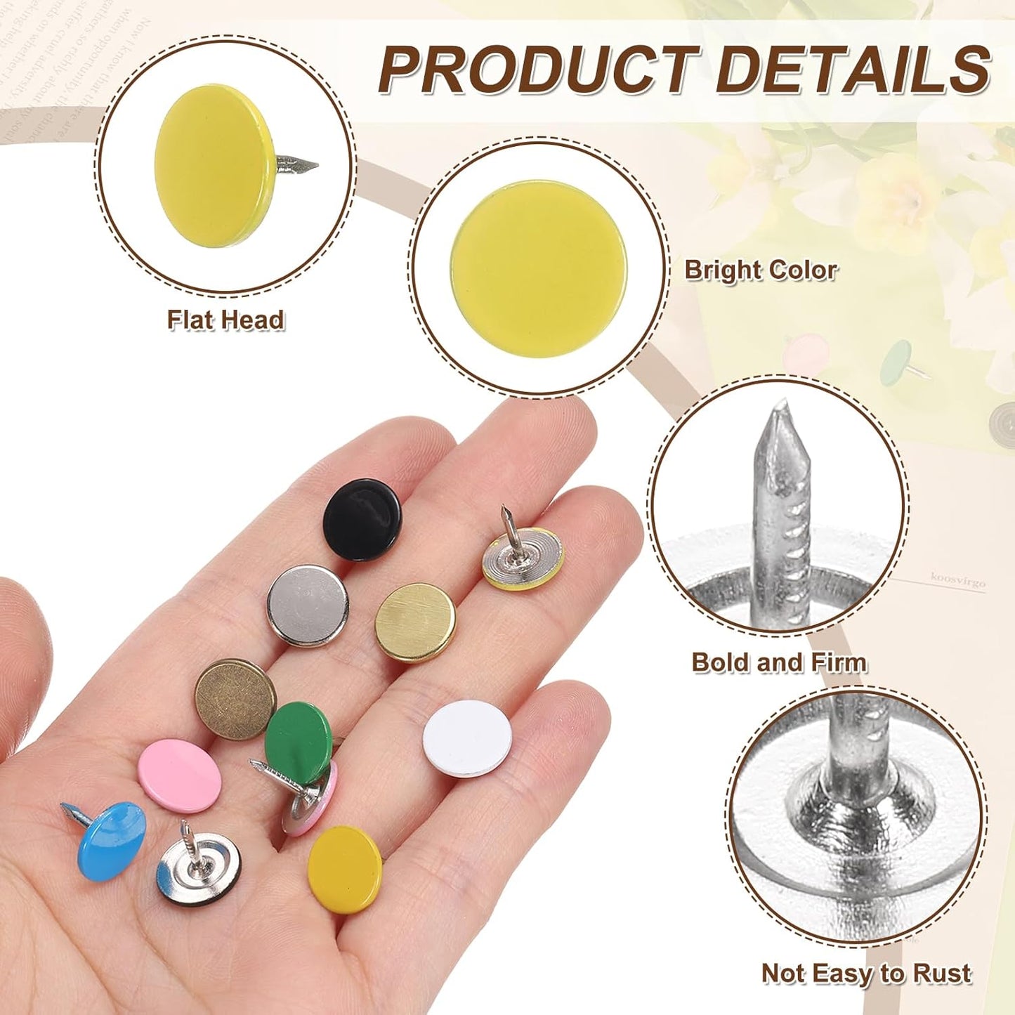 uxcell 100Pcs Upholstery Tacks, 11mmx10mm Flat Head Thumb Tack Decorative Furniture Nails Push Pins for Furniture Sofa Headboards, Yellow