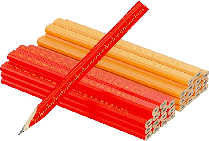 RONDURE 29 Pieces Carpenter Pencils Flat Construction Pencils with Printed Ruler, Carpenters Scriber Pencil for Woodworking Marking Tool