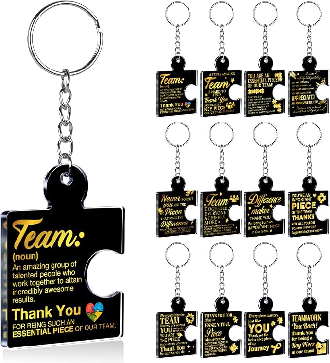Team Appreciation Gifts Bulk Thank You Keychains for Coworkers | Gift Set for Employee, Staff, Teachers, Teamwork Puzzle Piece Keyring, Acrylic