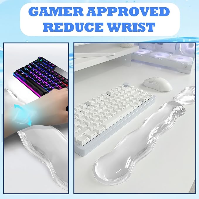 Silicone Gel Keyboard and Mouse Wrist Rest Set, Ergonomic Cool Non-Slip Pad for Typing Pain Relief, Comfort Support for Office Home Computer Laptop, White ﻿ ﻿