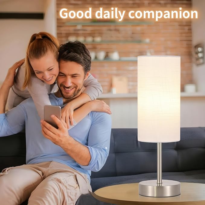 RISLG 2 Pack Small Table Lamp for Bedroom, Bedside Lamp for Nightstand, Minimalist Modern Desk Lamp with Linen Fabric Shade for Living Room, Office, Kids Room, Dorm, LED Bulb Included
