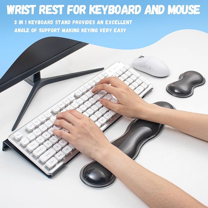 Computer Acrylic Keyboard Stand for Desktop, Ergonomic Clear Gel Wrist Rest for Keyboard and Mouse,Laptop,Typing