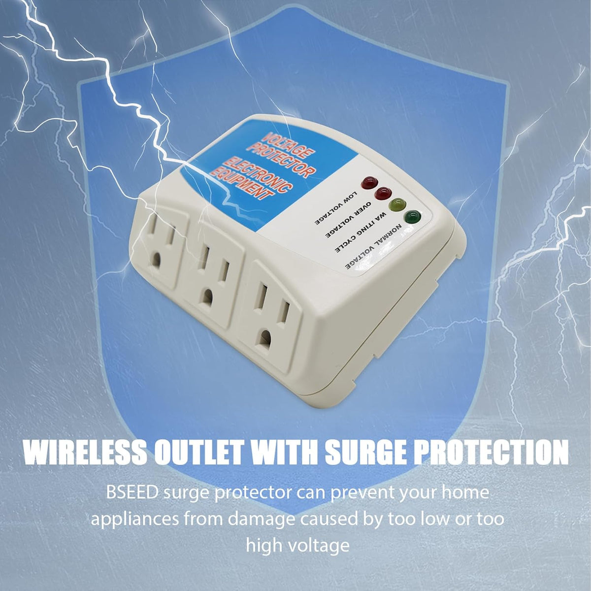 BSEED Surge Protector Power Strip for Home Appliance, 3 Outlet Power Surge Protector, Voltage Protector Brownout Surge Refrigerator 1875W, 120V, 15A, 1 Pack