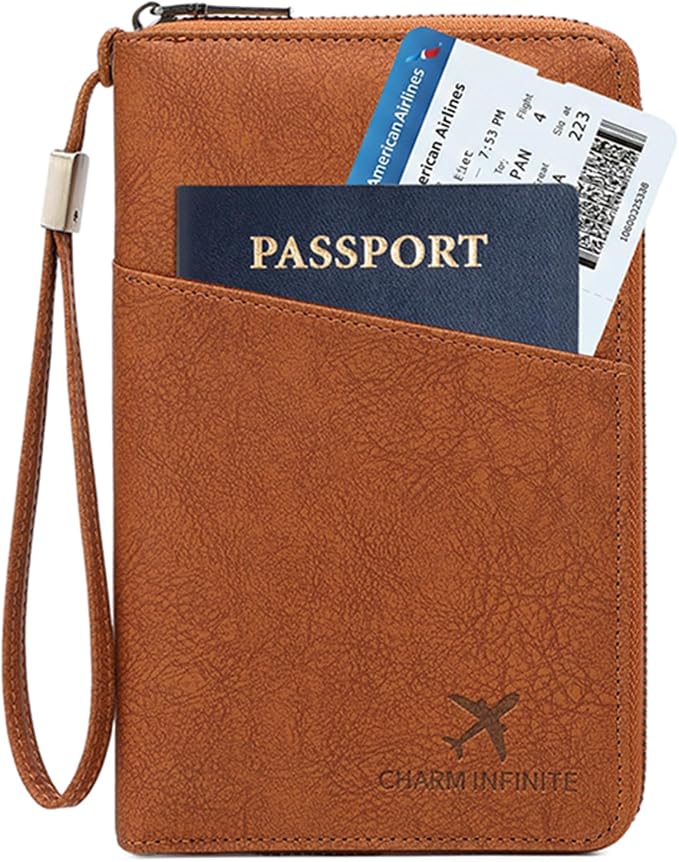 Family Passport Holder for Travel Women and Men RFID Blocking Passport Holder with Zipper Multi-functional Passport Wallet Passport Case Passport cover Travel Essentials