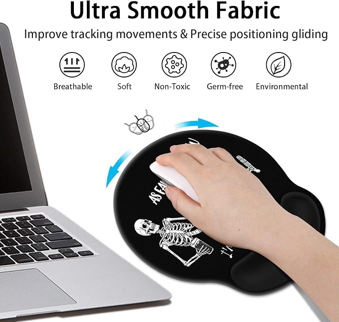 Ergonomic Mouse Pad Set with Wrist Rest, Black Skull Skeleton | Non-Slip Rubber Base Wrist Cushion Support and Coasters Mousepad with Wrist Support for Computer Keyboard
