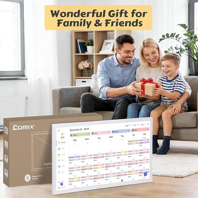COMIX 27-inch Smart Digital Wall Calendar - Large HD Touchscreen Family Command Center, Real-Time Sync with Google, Apple & Outlook Calendar, Digital Photo Frame with Meal Planner & Task Manager