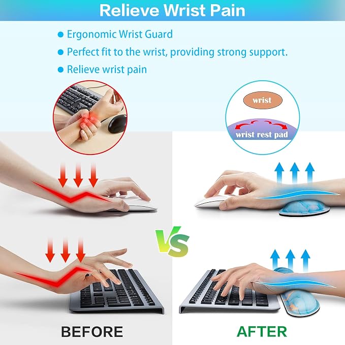 4 in1 Desk Mat Blue, Large Gaming Mouse Pad with Wrist Rest, | XXL Mousepad+Keyboard Wrist Rest+Mouse Pad Wrist Support+Cup Coaster Ergonomic Computer Desk Arm Wrist for Decor Office Women