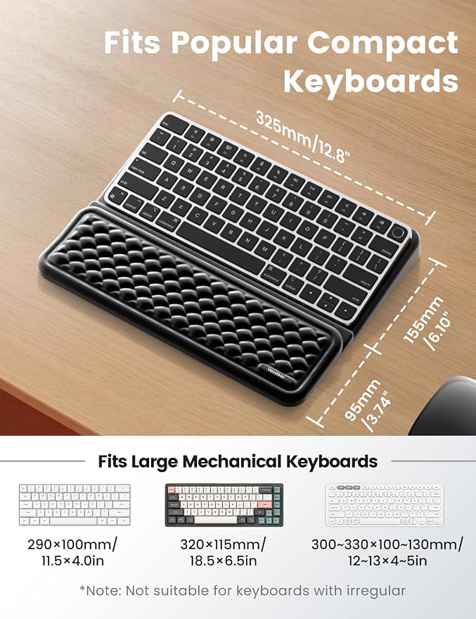 Vaydeer Medium Keyboard Wrist Rest for Computer, Soft Memory Foam Keyboard Stand with Wrist Support for 60% 65% Keyboard, Non-Slip Laptop Wrist Rest for Gaming Office