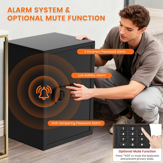 21.65"H Safe Box for Home | 3.8 cu ft Anti-Theft Safe with A4 Fireproof Bag | 36Lb Large Heavy Safe with Electronic Combination Lock & Removable Shelf | Document Safe for Office Cash Medicine Valuable
