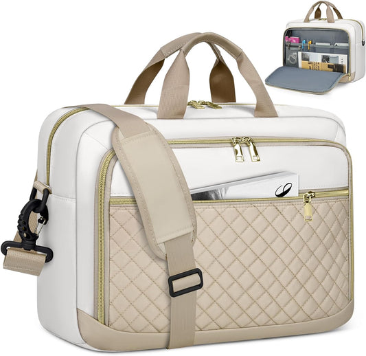 NEWHEY Laptop Bag 17.3 Inch Laptop Briefcase for Women Men Waterproof Shoulder Messenger Bag Large Computer Bag for Business Office Work College, Khaki&Beige