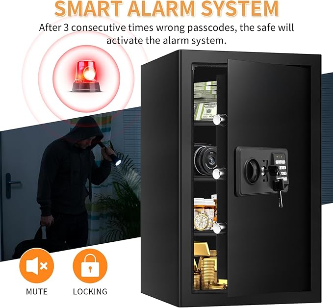 5.2 Cub Large Fireproof Safes for Home Use, Digital Security Safe Home Safes Fireproof Waterproof with Combination Lock and 3 Removable Shelves, Anti-Theft Fire Safe Box for Document Money Valuables