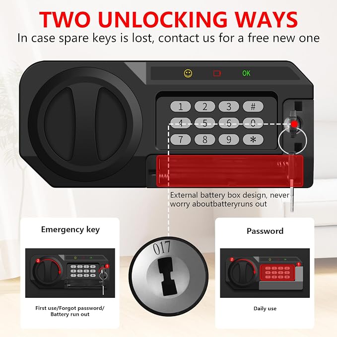 1.3 Cuft Safe Box Fireproof Waterproof, Digital Security Safes for Home Use Fire and Water Proof with Combination Lock, Alarm System and Removable Shelf, Anti-Theft Document Safes For Money, Jewelry