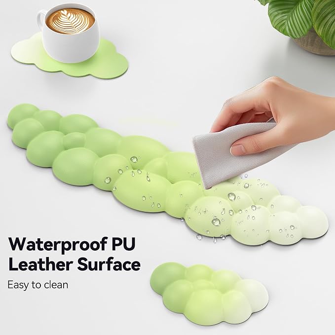 TECKNET Cloud Keyboard Wrist Rest Set, Cloud Wrist Rest with Non-Slip Base, PU Leather Wrist Pad for Keyboard with Ergonomic Memory Foam for Computer Laptop Gaming & Pain Relief, Gradient Green