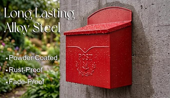 NACH Mailboxes for Outside Wall Mount, 11.5 x 5 x 13 inches, Red Waterproof Mailbox, Wall Mailboxes for Outside - The Chelsea Mailbox