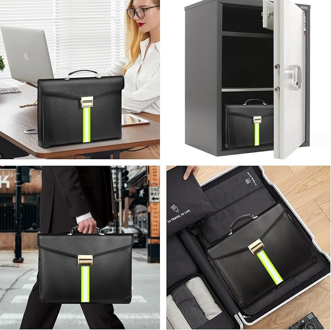 6500°F Fireproof Document Bag with Lock,Upgraded Fireproof/Waterproof Money Bag with Zipper/Reflective Strip,Storage Pouch for A4 Letter Size Document,Cash,Cell Phone,Passport