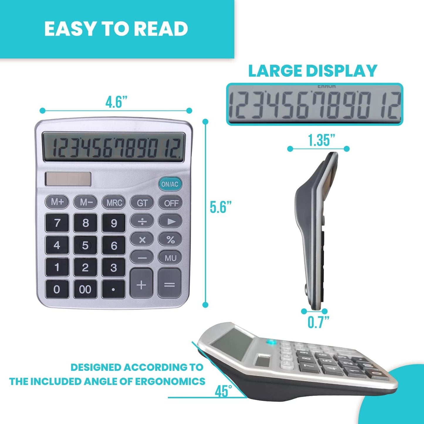LICHAMP Desk Calculators with Big Buttons and Large Display, Office Desktop Calculator Basic 12 Digit with Solar Power and AA Battery (4 Packs Included), 4 Bulk Pack