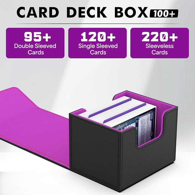 ZLCA Card Deck Box for Trading Cards, MTG Commander Deck Box Holds 120+ Single Sleeved Cards, Leather Magnetic Card Storage Box Fits for Magic the Gathering TCG CCG(Black& Purple)