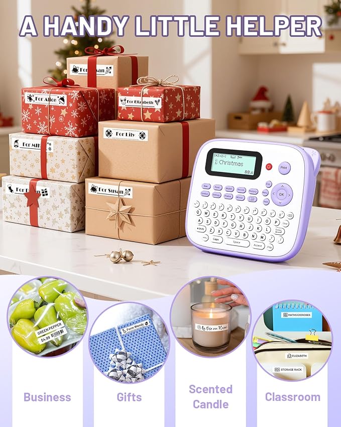 Label Maker Machine with-Tape Waterproof, Purple Portable Label Maker for Teachers Kids Classroom Use, Desktop Labeler with Multiple Symbols &Fonts for Home Office School Use, D210S