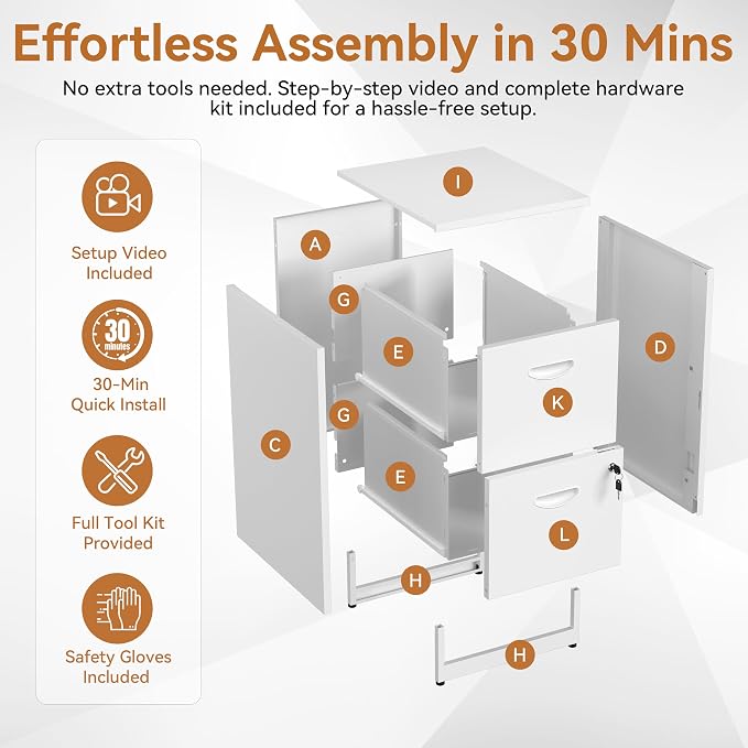 Polup 2 Drawer File Cabinet with Lock, Metal Filing Cabinet for Home Office | Small Locking Cabinet for Under Desk Storage, Printer Stand, Fits Letter Size, White, 26"H x 15"W x 18"D, Easy Assembly