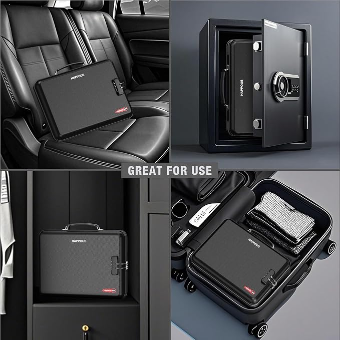 Fireproof Document Organizer with Lock, Fireproof Document Box | Portable Fireproof Document Box Hard-Shell Document Organizer Storage for Documents Laptop Passports Black