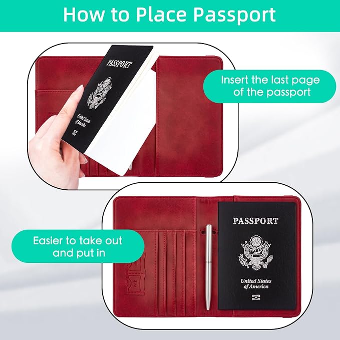 WALNEW Passport Holder for Travel, RFID Passport Cover Wallet for Women Men, PU Leather Passport Book Card Holder Case with Pen, Travelling Essentials for Flying | PU Leather Passport Cover Case with Pen Holder, Travel Must Haves Accessories, Passport ...
