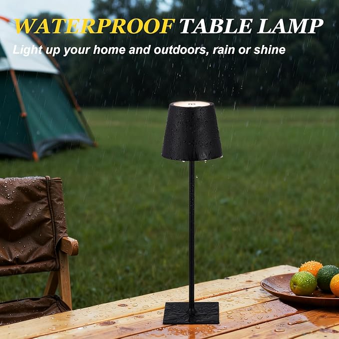 Kakanuo Cordless Rechargeable Table Lamp Black 5000mAh Battery Operated Lamps, 3 Colors Stepless Dimming Touch Lamp for Dining, Living Room, Outdoor Patio, Kitchen Counter, 4 Pack