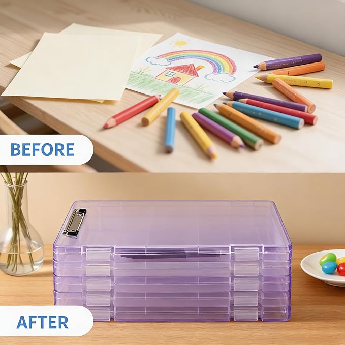 2 Pack Letter Size Clipboard with Storage 8.5 * 11, Plastic Clear Purple Clipboard File Box A4 Nursing Clip Board for School & Office with Stickers (Clear Purple-2PCS)