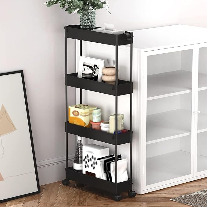 2-piece Set Slim Storage Cart 3 Tier,Bathroom Organizer Rolling Utility,Mobile Shelving Unit Slide Out for Office, Kitchen, Laundry Room & Narrow Places