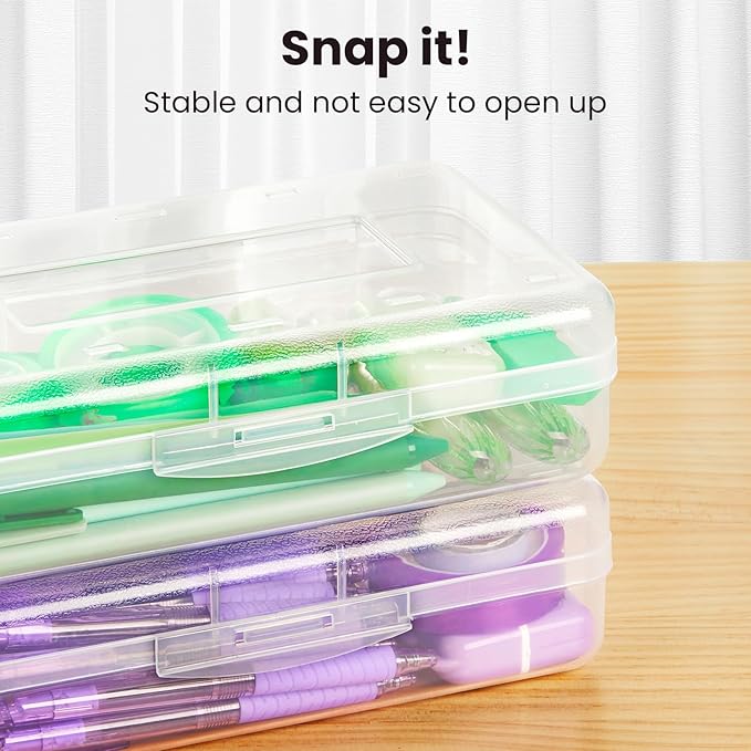 6 Pack Pencil Box, Sooez School Box, Hard Pencil Boxes for School Supplies Bulk, Large Plastic Pencil Case with Lid, Clear Pencil Container, Stackable School Box Crayon Boxes Bulk for Kids, Pink
