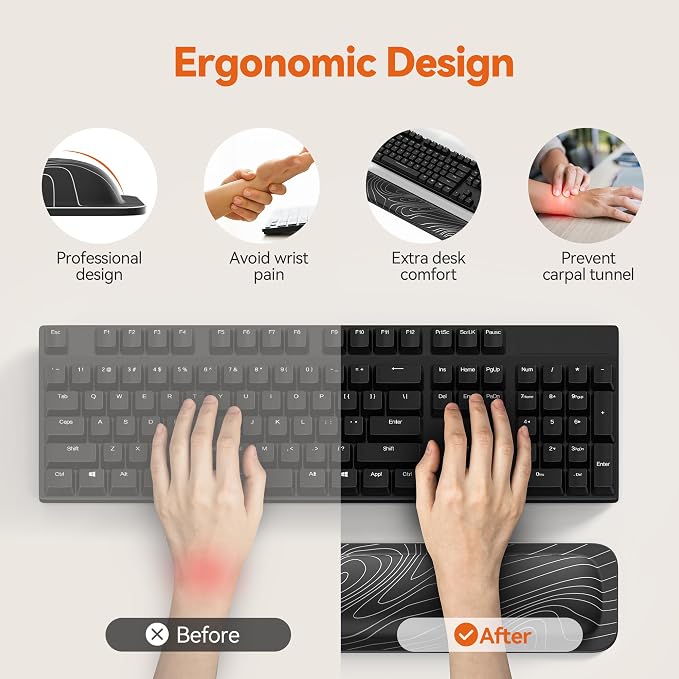 TECKNET Wrist Rest for Computer Keyboard Ergonomic, 1 in Thick, 17x3.3 in | Thicken Memory Foam, Typing Pain Relief, Wrist Support Pad for Keyboard, Comfort for Home/Office/Work, Anti-Slip Rubber Base