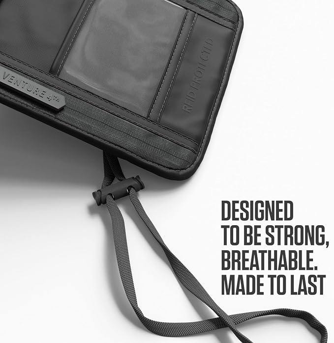 VENTURE 4TH Travel Neck Wallet, RFID Blocking Passport Holder - Sleek Gray