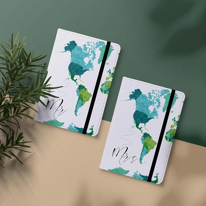 Passport Book Holder,Passport Wallet for Men Mr and Mrs Passport Holder Cover for Women World Map Case for Couples Christmas Traveling Book Protector 2PCS