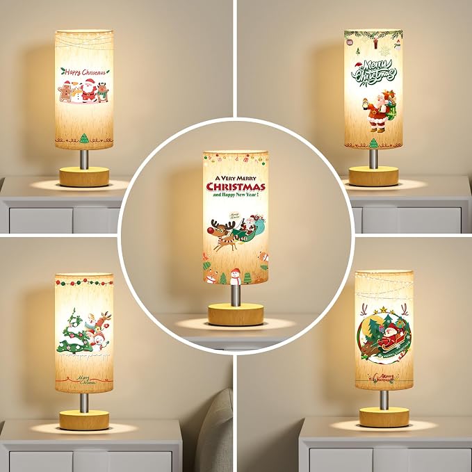 Table Lamps Set of 2 （Cream Shade - Wood Base, 11.6" Inline Control） | Bulb not Included | Small Lamps for Bedroom | Desk Lamp for Reading | for Living Room | for Dorm | Linen Shade