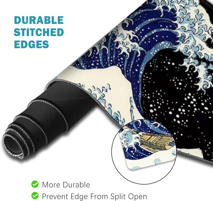 ToLuLu Extended Gaming Mouse Pad, Ergonomic Keyboard Mouse Wrist Rest Set | Large Desk Mat with Stitched Edges, Memory Foam Support Non-Slip Base Mousepad for Home Office Game Study, Wave of Kanagawa