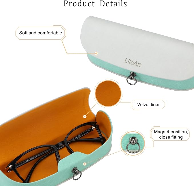 LifeArt Eyeglass Case Hard Shell, Portable Sunglass Case, Fashionable PU Leather Eyeglass Case, Lightweight