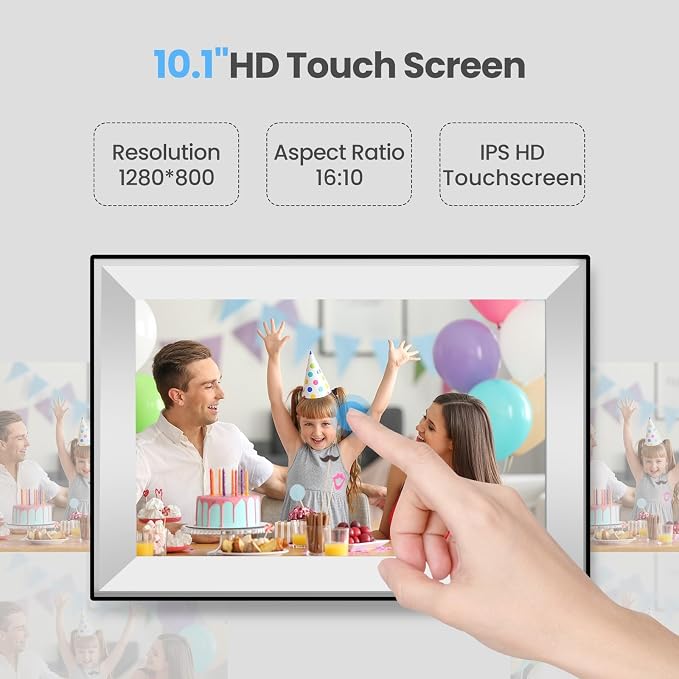 Frameo Digital Picture Frame 10.1 Inch Smart WiFi Digital Photo Frame, IPS Touch Screen, 32GB, Electronic Slideshow, Load from Phone App, Auto-Rotate, for Grandparents & Mothers Day