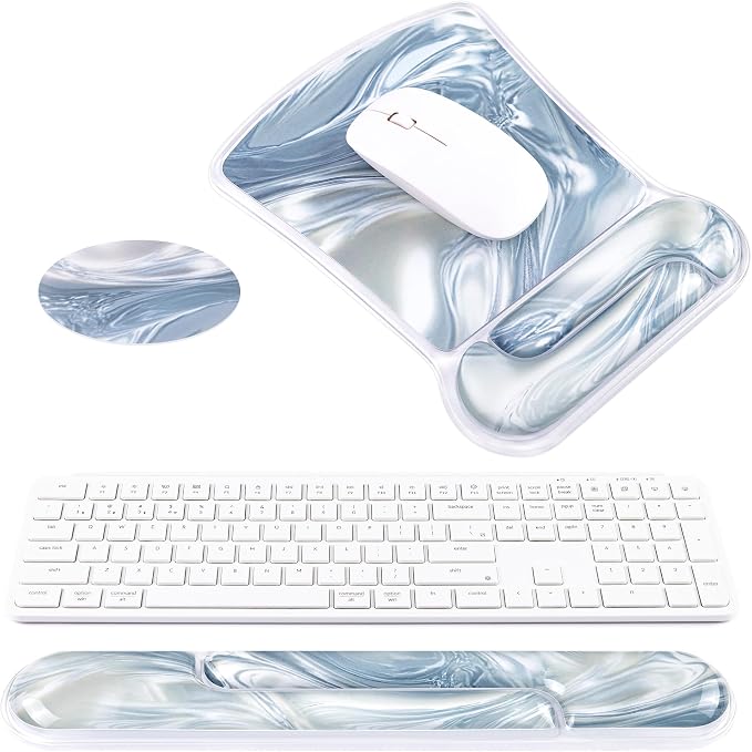Ospelelf Mouse Pad with Wrist Rest and Ergonomic Gel Keyboard Hand Wrist, Support for Typing Gaming, Relieve Wrist Pain, Cool & Easy to Clean, for Office, Programmer, Home Computer Use, Silvery