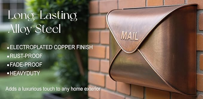 NACH Wall Mount Mailboxes for Outside, 12.5 x 5 x 10 inch Copper Wall Mailboxes for Outside, Waterproof Mailboxes for Outside - Envelope Mailbox