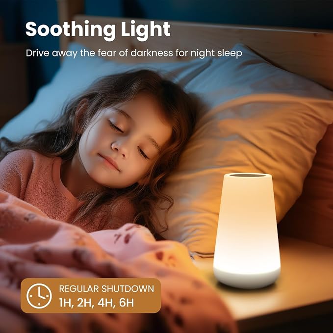 THAUSDAS Night Light, Dimmable Touch Lamp for Bedroom, Portable Table Bedside Lamp, 5 Brightness 13 RGB Colors, Night Lights for Baby Nursery Bathroom